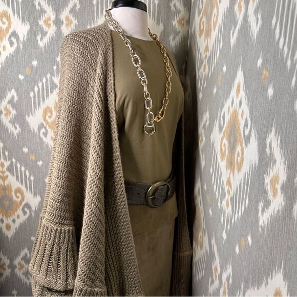 Ralph Lauren Olive Linen Alpaca Knit Ruffle Tiered Wrap - Picture 8 of 16